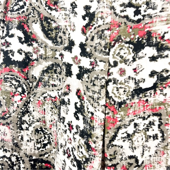 I.N. Studio Long Sleeve Gray Red Patterned Blouse with Fringe Cuffs - Picture 2 of 8